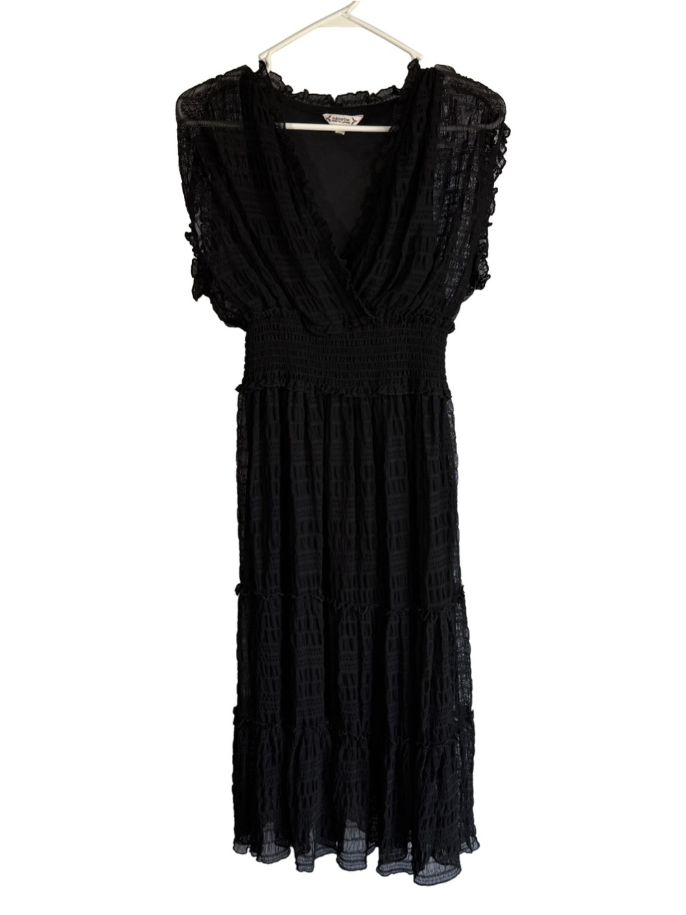 Nanette Lepore Black Tiered Smocked Midi Dress Size 8